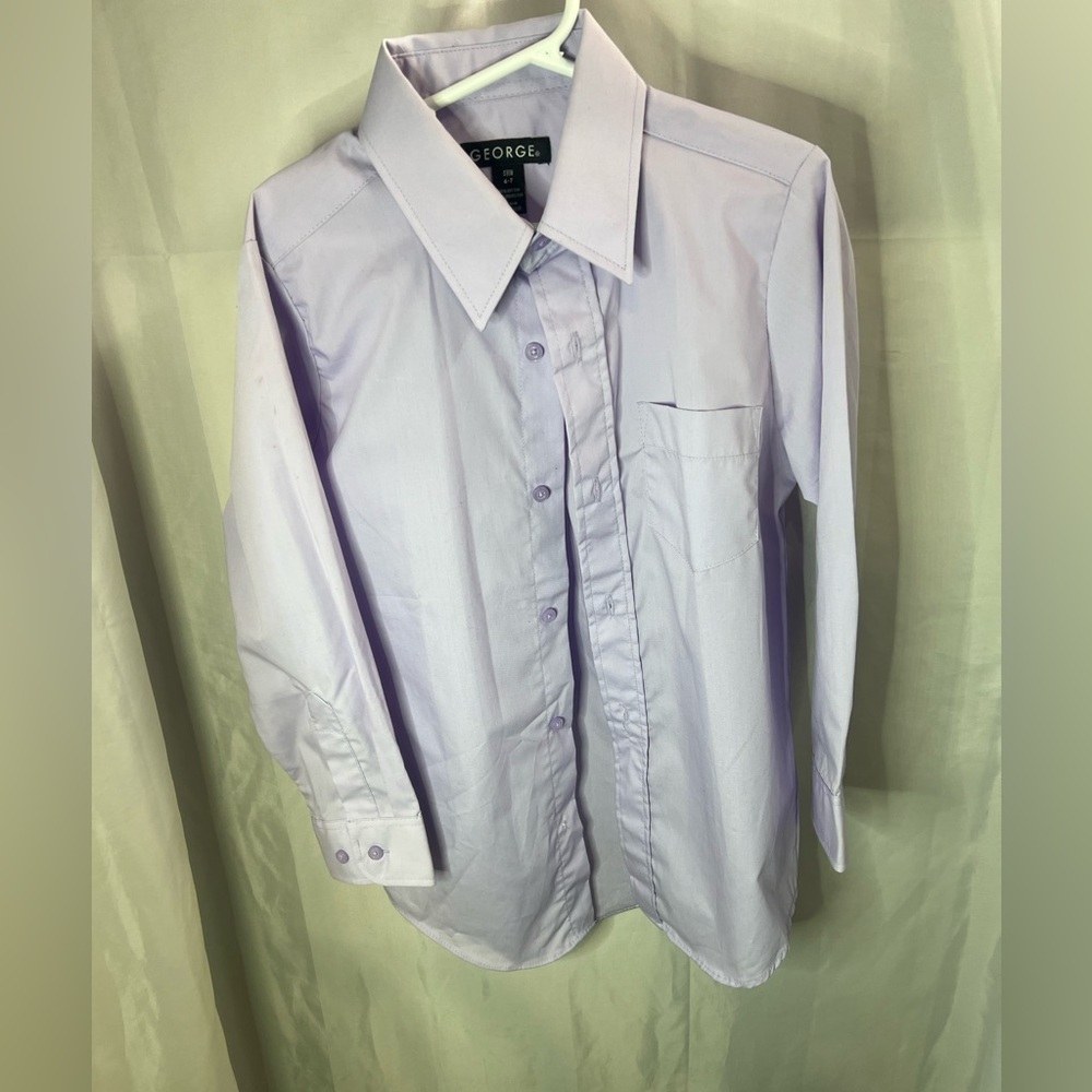 George Boys Button Down Short Sleeve White Dress Purple Small 6-7‎
